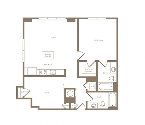 Floor plan for 1 bed, 2 baths, 1006 sqft